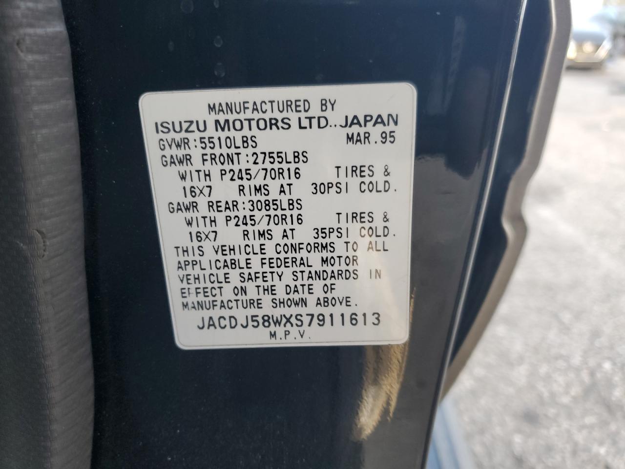 1995 Isuzu Trooper Ls VIN: JACDJ58WXS7911613 Lot: 93113025