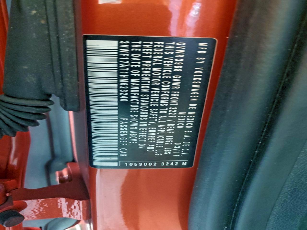 2017 Volkswagen Beetle 1.8T VIN: 3VWF17AT1HM623240 Lot: 94229405