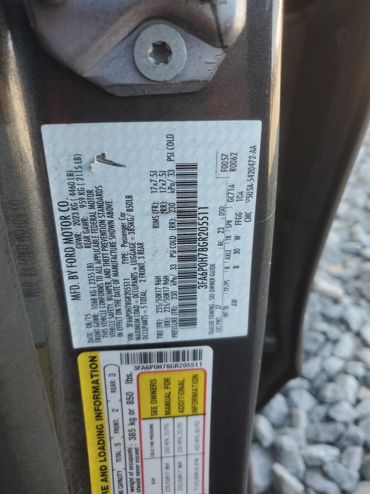 2016 Ford Fusion Se VIN: 3FA6P0H78GR205511 Lot: 93320365