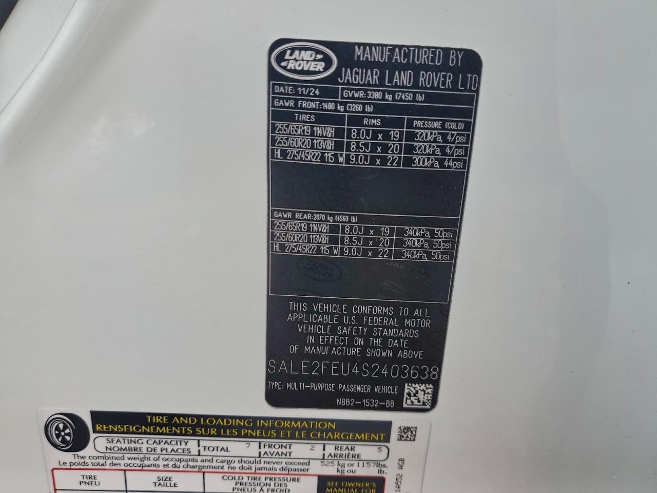 2025 Land Rover Defender 130 X-Dynamic Se VIN: SALE2FEU4S2403638 Lot: 93356485