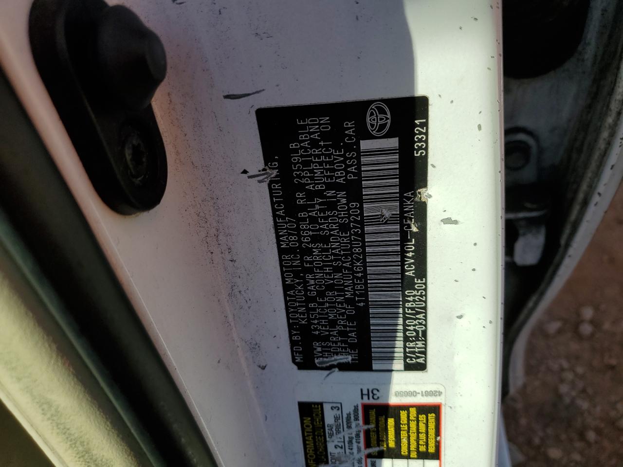 2008 Toyota Camry Ce VIN: 4T1BE46K28U737209 Lot: 93854705