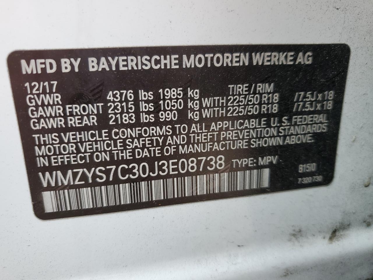 2018 Mini Cooper Countryman VIN: WMZYS7C30J3E08738 Lot: 91203735