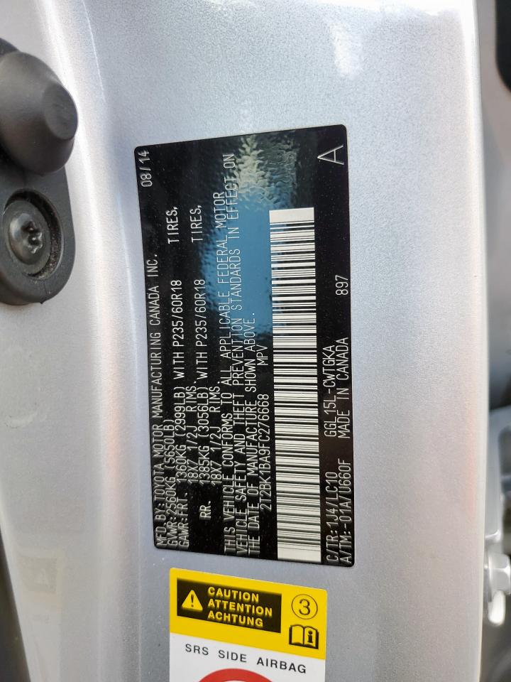 2015 Lexus Rx 350 Base VIN: 2T2BK1BA9FC276668 Lot: 92368935