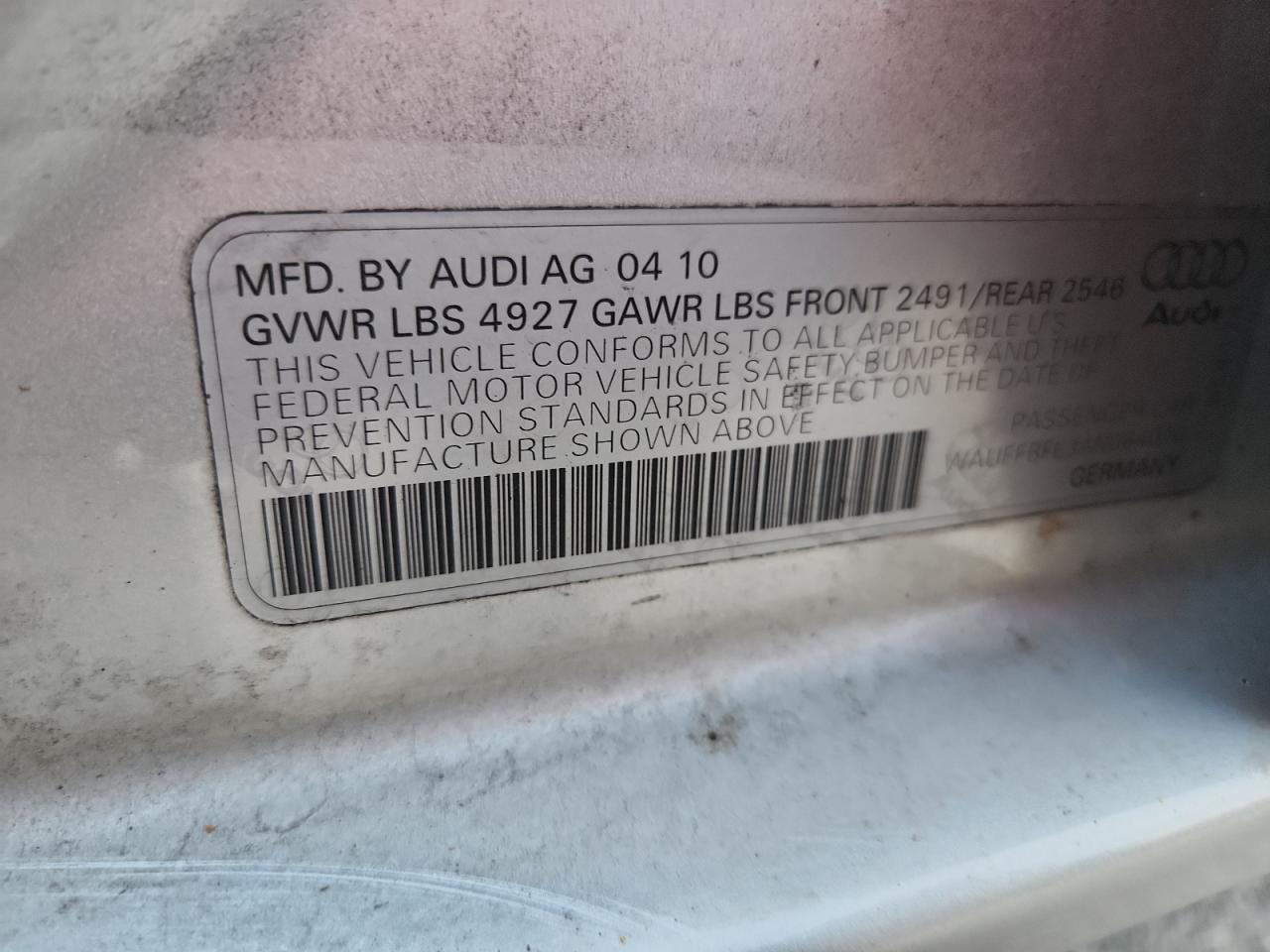 2010 Audi A4 Premium Plus VIN: WAUFFBFL3AN064010 Lot: 93561165