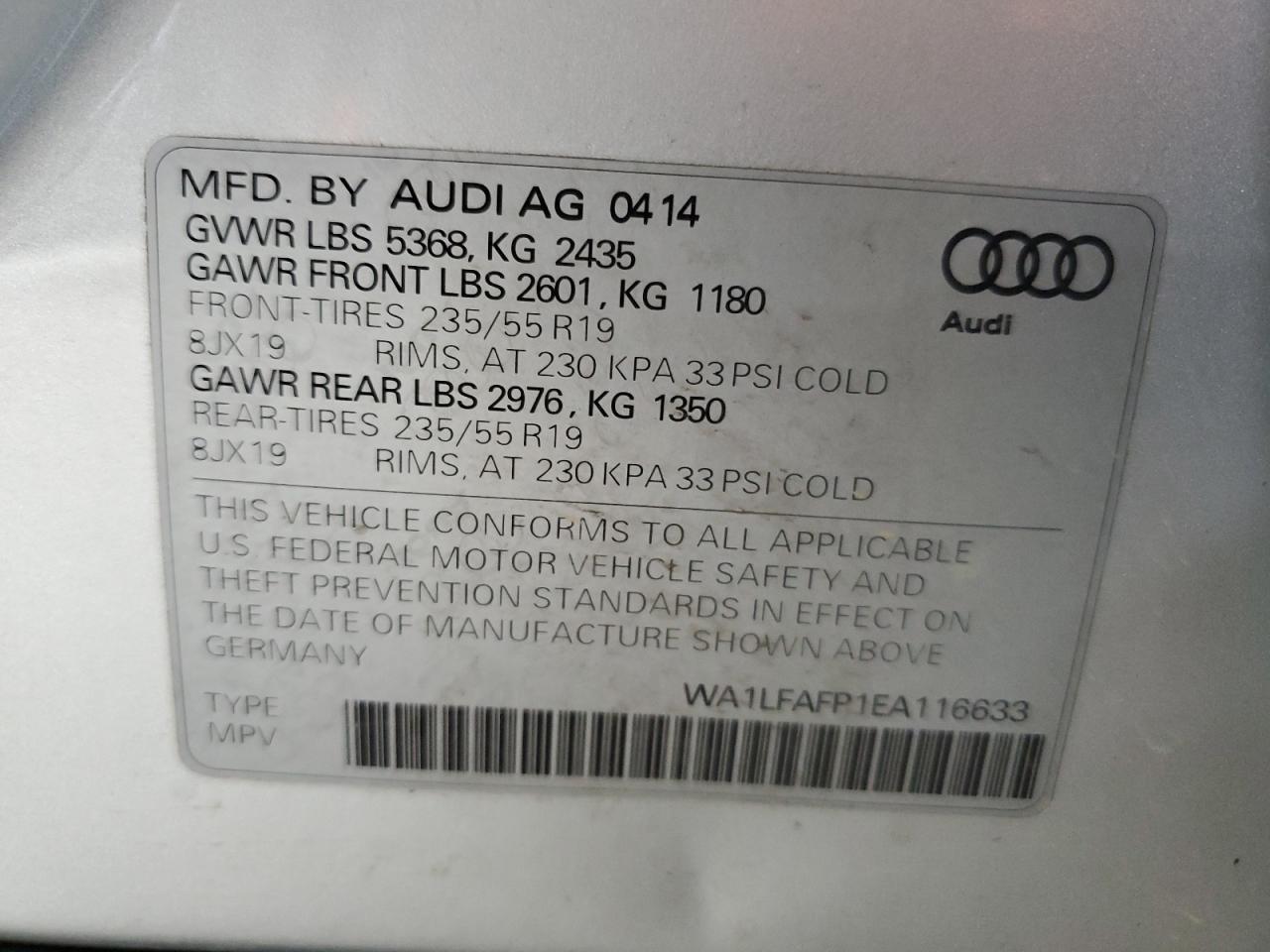 2014 Audi Q5 Premium Plus VIN: WA1LFAFP1EA116633 Lot: 91887365