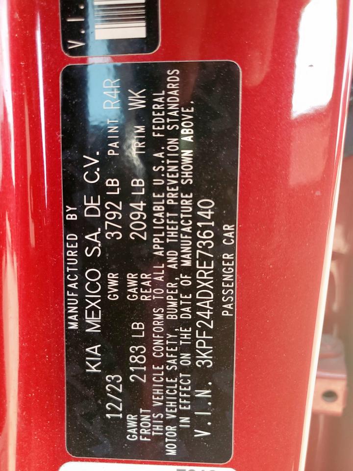 2024 Kia Forte Lx VIN: 3KPF24ADXRE736140 Lot: 93282415