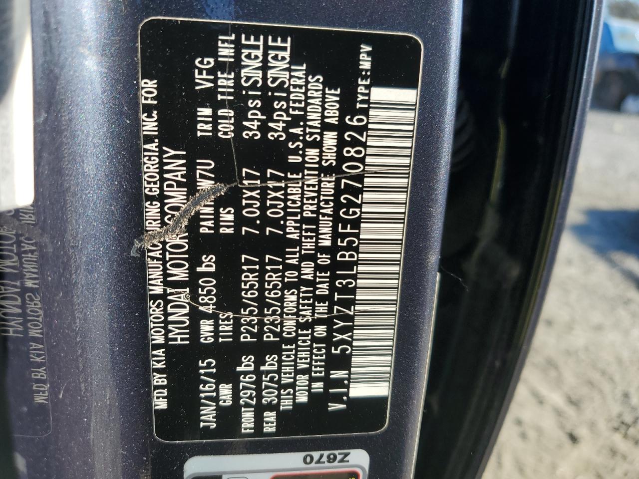 2015 Hyundai Santa Fe Sport VIN: 5XYZT3LB5FG270826 Lot: 91069535