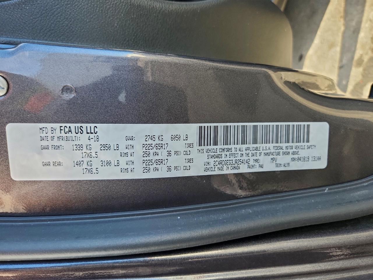 2018 Dodge Grand Caravan Gt VIN: 2C4RDGEG3JR254142 Lot: 94138945