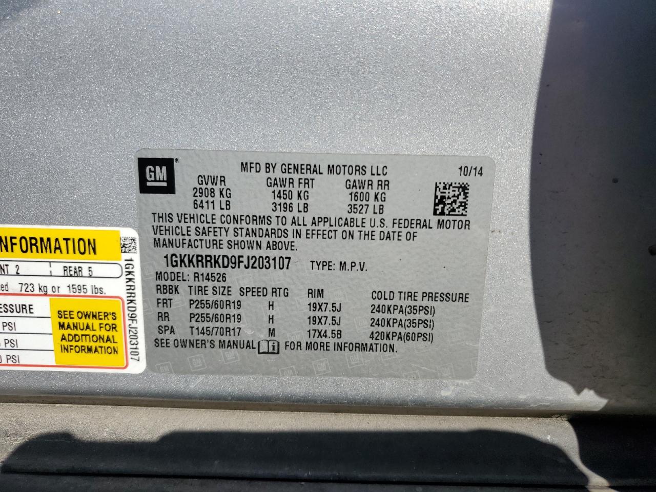 2015 GMC Acadia Slt-1 VIN: 1GKKRRKD9FJ203107 Lot: 90936205