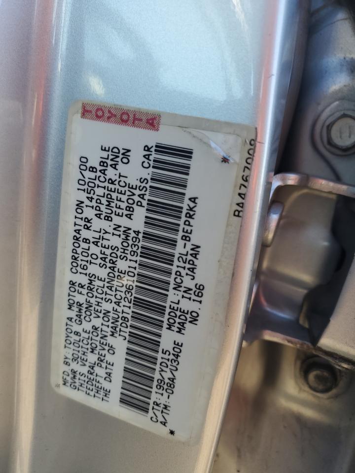 2001 Toyota Echo VIN: JTDBT123610119394 Lot: 91616625