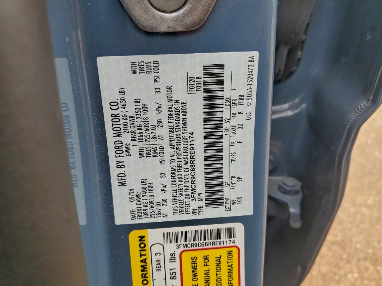 2024 Ford Bronco Sport Outer Banks VIN: 3FMCR9C68RRE91174 Lot: 93934425