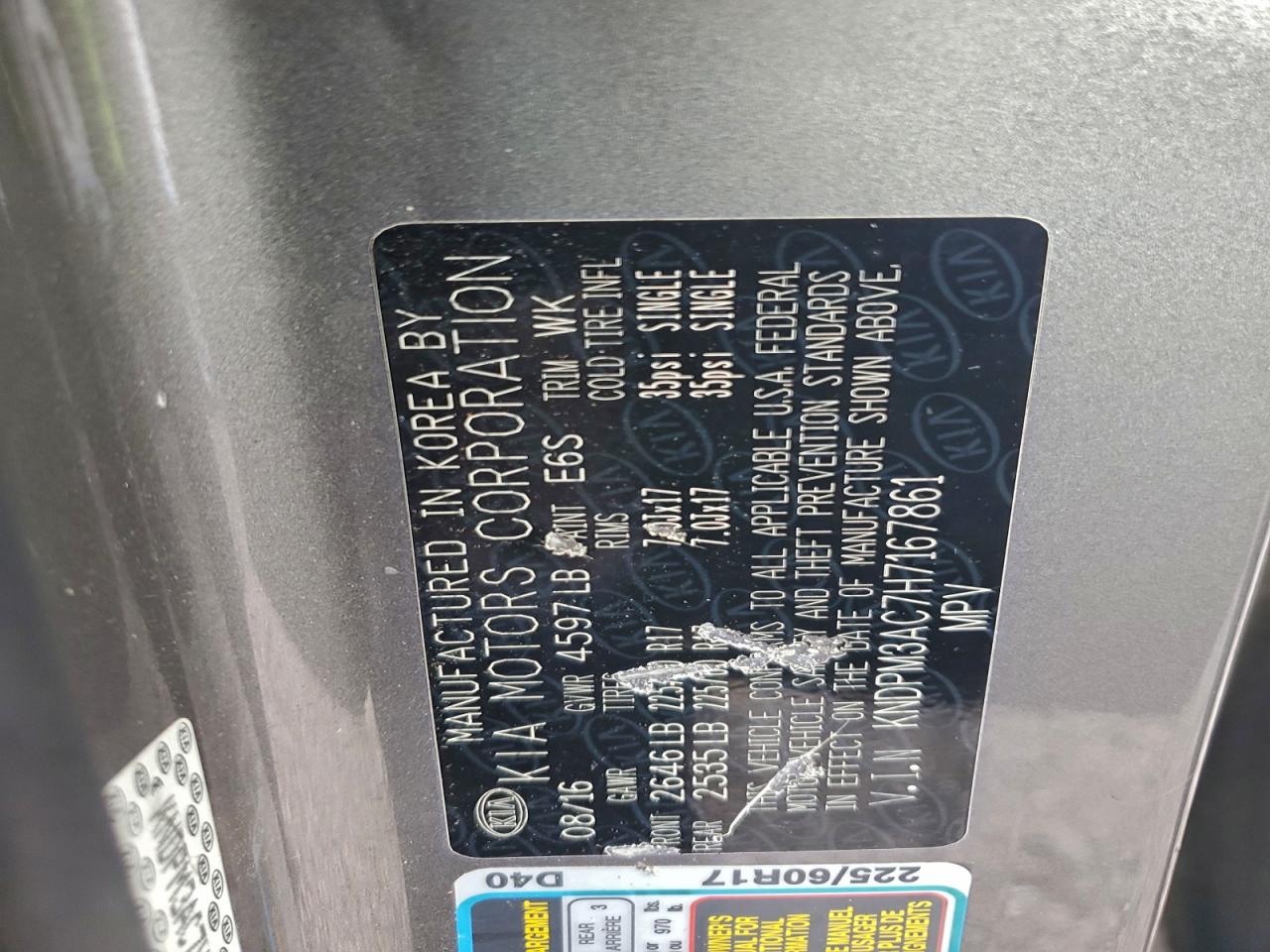 2017 Kia Sportage Lx VIN: KNDPM3AC7H7167861 Lot: 93770875