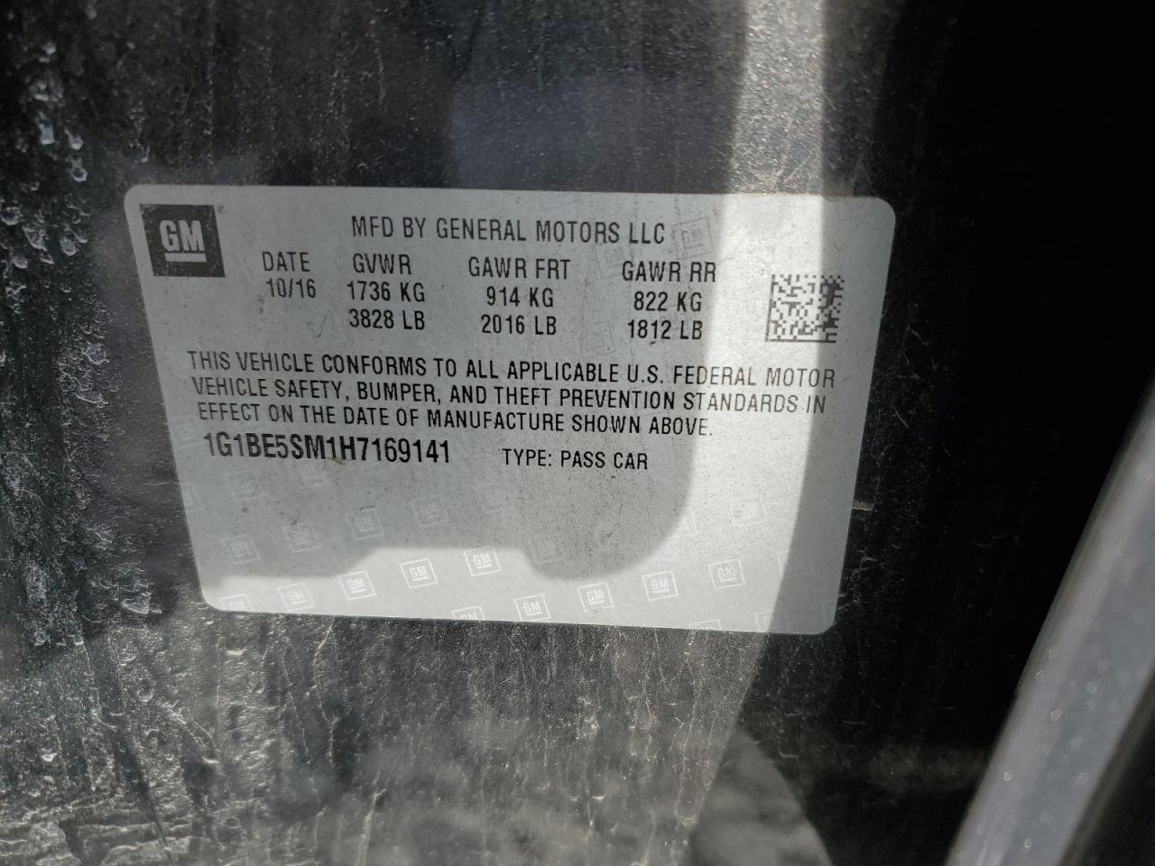 2017 Chevrolet Cruze Lt VIN: 1G1BE5SM1H7169141 Lot: 93393965