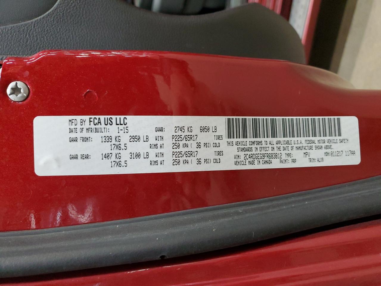 2015 Dodge Grand Caravan R/T VIN: 2C4RDGEG9FR683812 Lot: 92599415