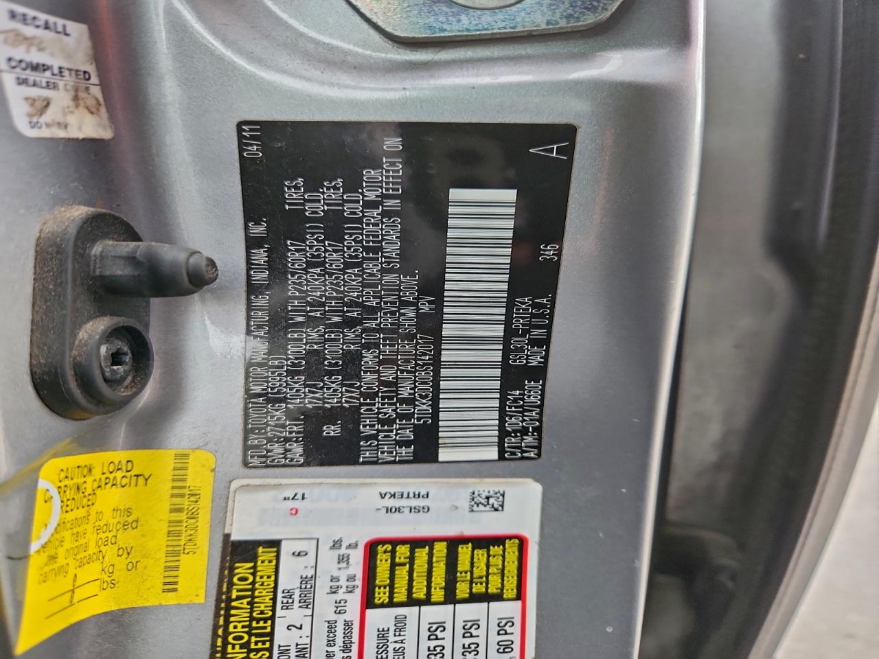 2011 Toyota Sienna Le VIN: 5TDKK3DC0BS142017 Lot: 93746855