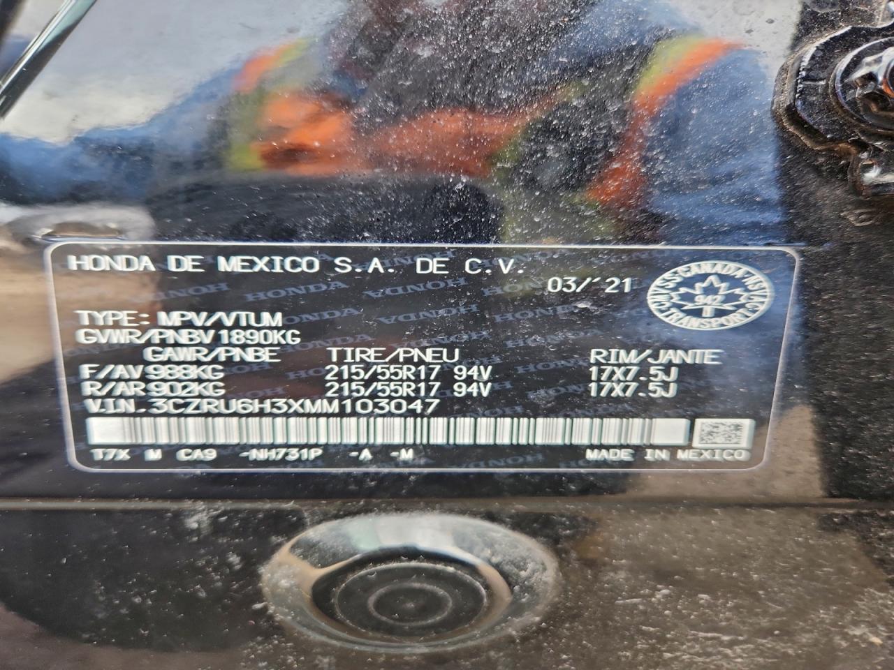 2021 Honda Hr-V Lx VIN: 3CZRU6H3XMM103047 Lot: 91018245