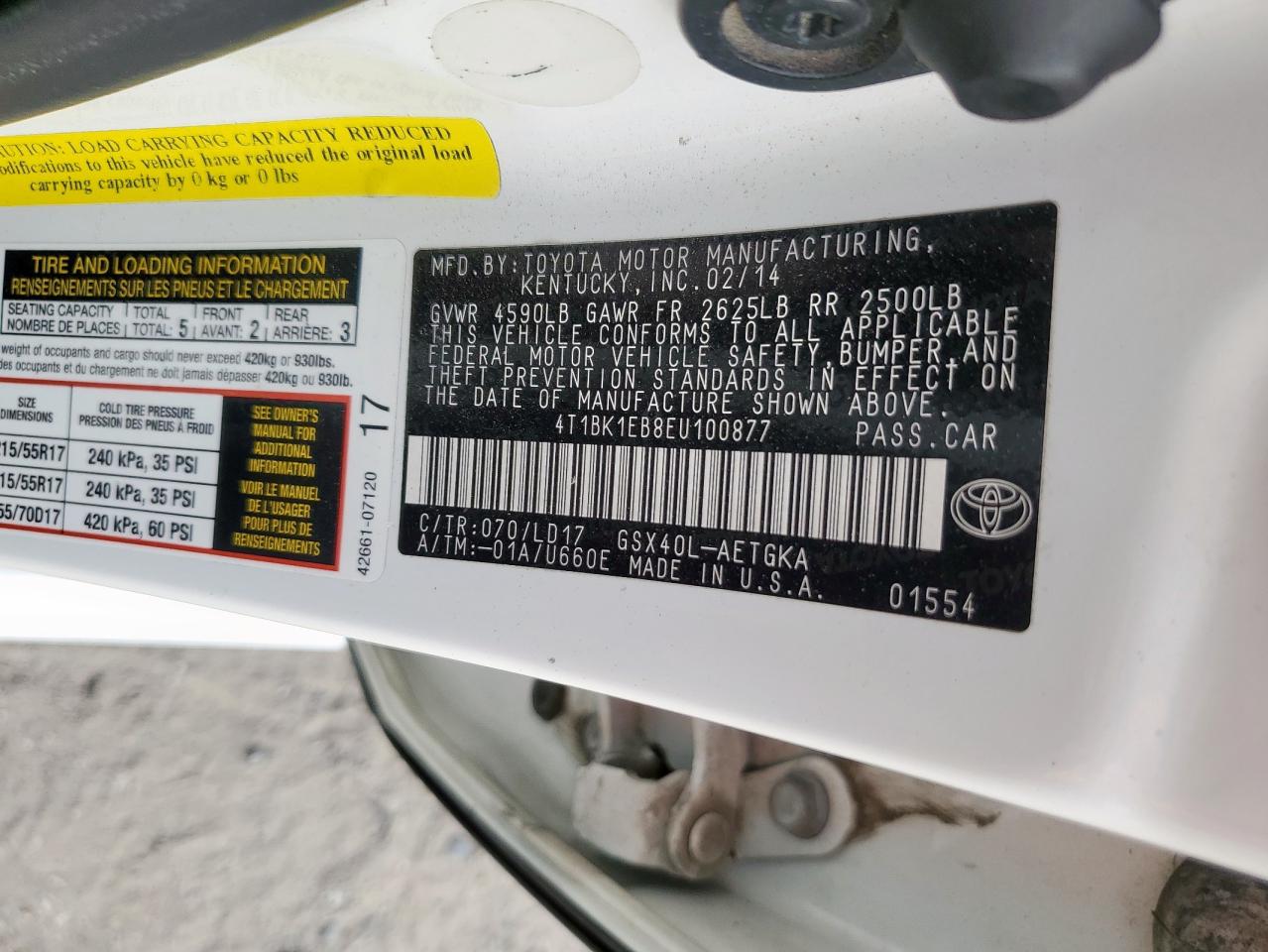 2014 Toyota Avalon Base VIN: 4T1BK1EB8EU100877 Lot: 93031195