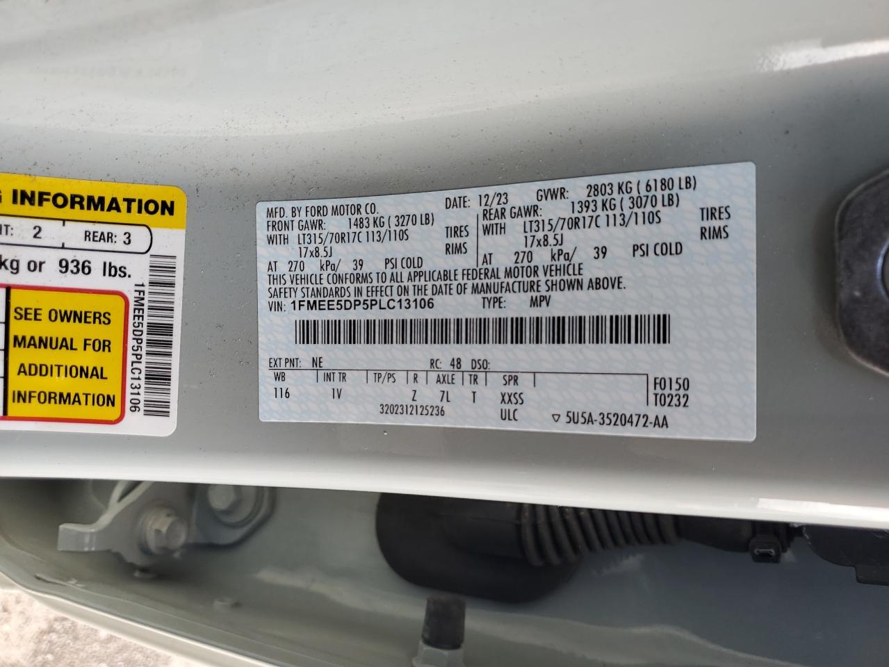 2023 Ford Bronco Base VIN: 1FMEE5DP5PLC13106 Lot: 91246055