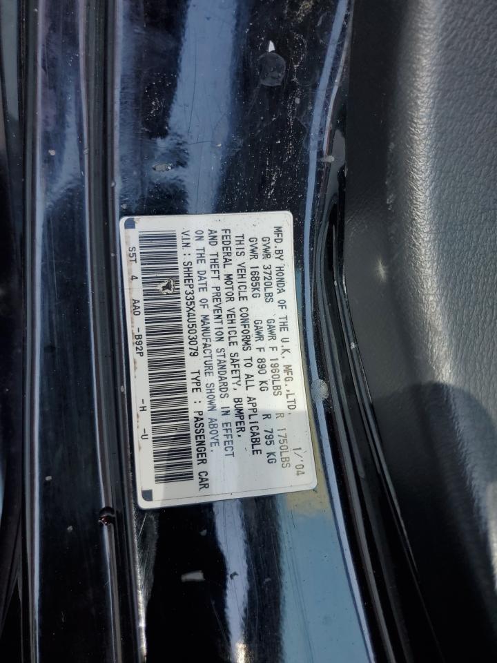 2004 Honda Civic Si VIN: SHHEP335X4U503079 Lot: 92249065