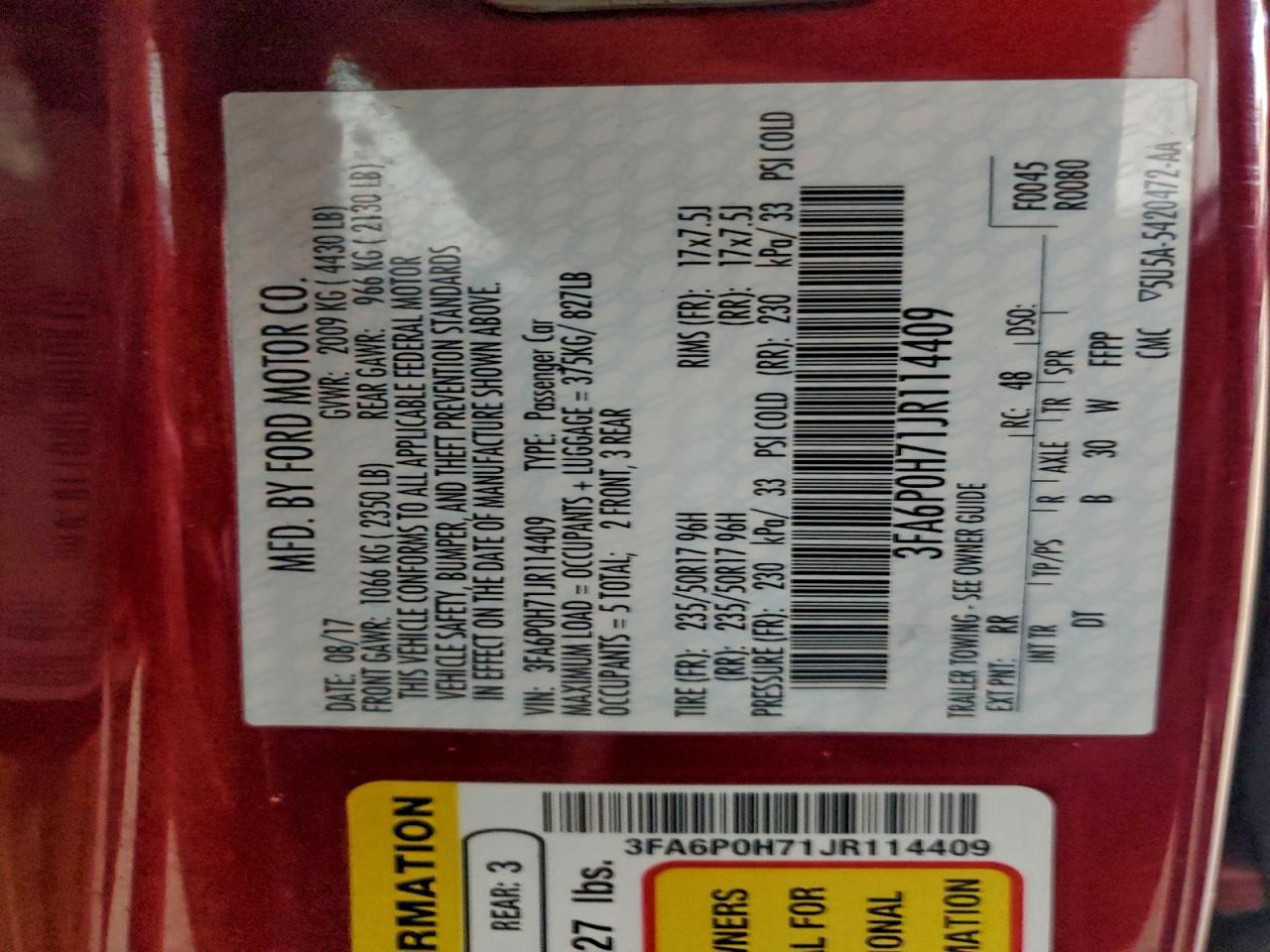 2018 Ford Fusion Se VIN: 3FA6P0H71JR114409 Lot: 93462755