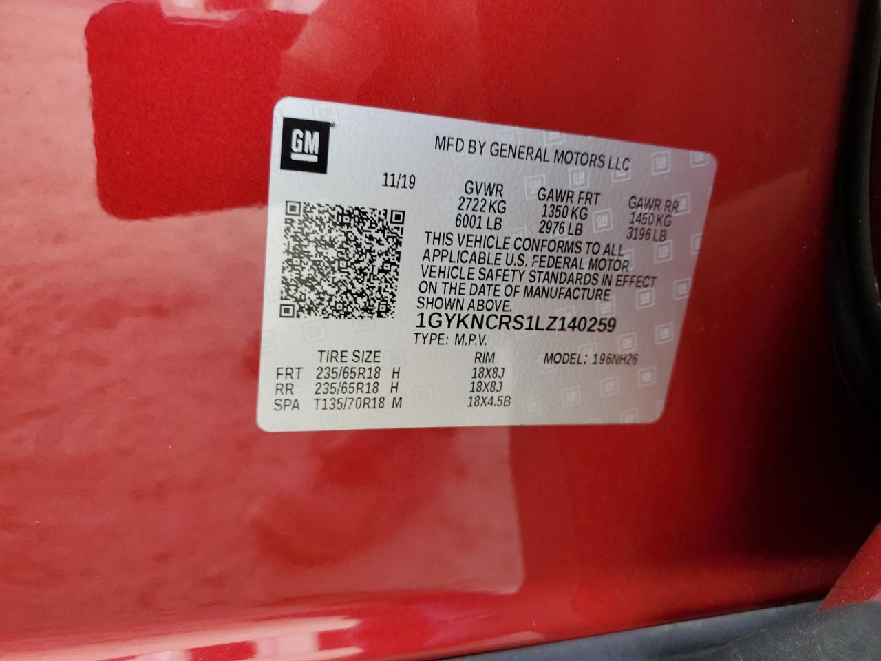 2020 Cadillac Xt5 Premium Luxury VIN: 1GYKNCRS1LZ140259 Lot: 93376325