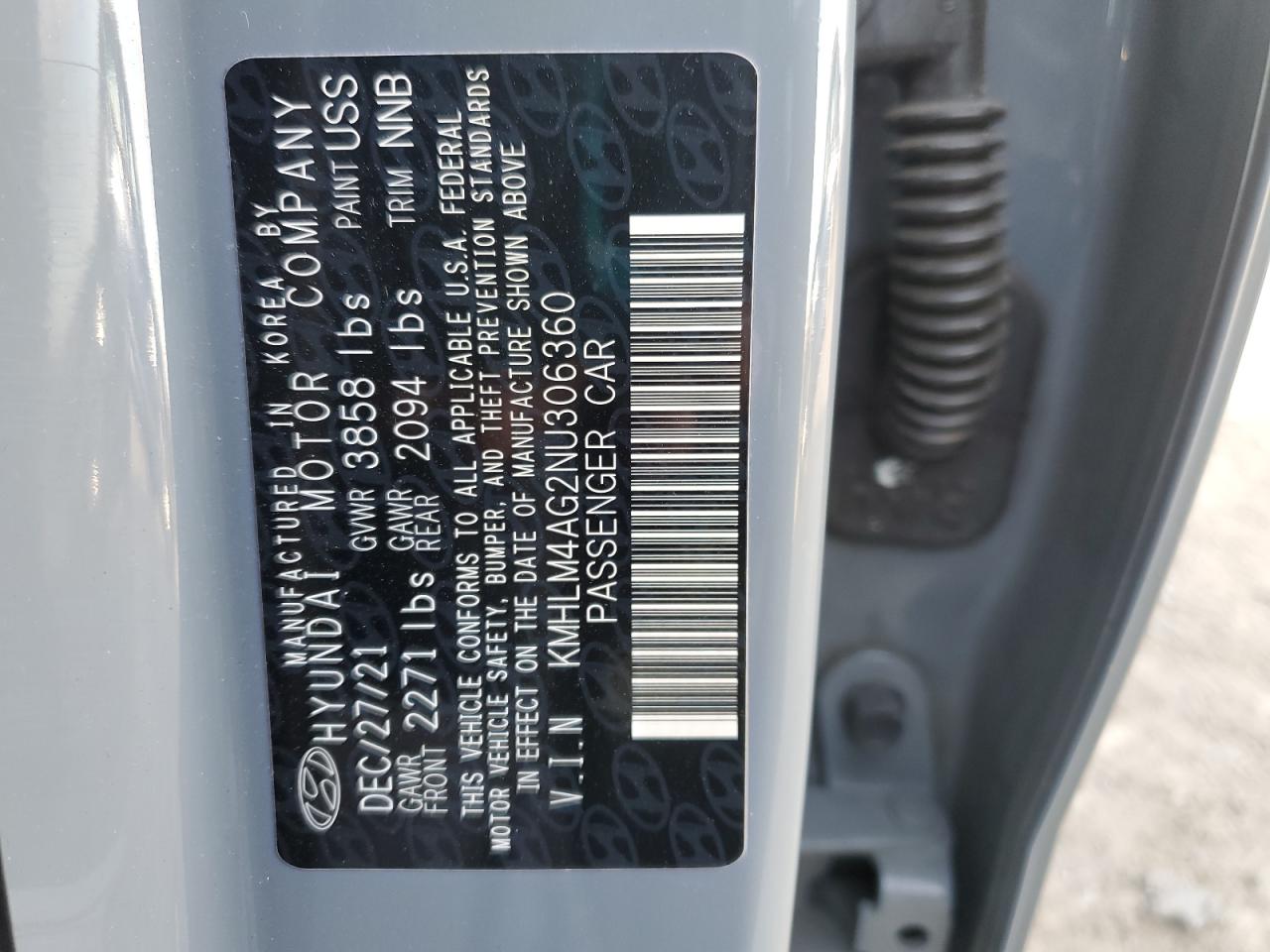 2022 Hyundai Elantra Sel VIN: KMHLM4AG2NU306360 Lot: 92378295