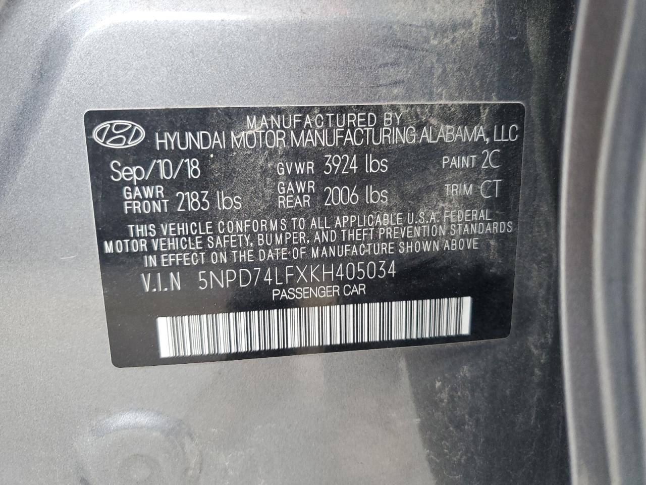 2019 Hyundai Elantra Se VIN: 5NPD74LFXKH405034 Lot: 93739315