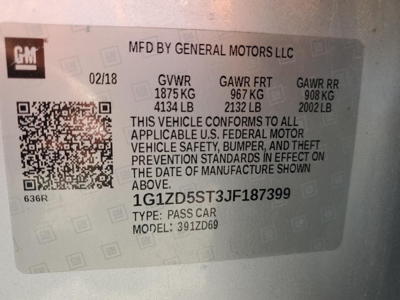 2018 Chevrolet Malibu Lt VIN: 1G1ZD5ST3JF187399 Lot: 91286055