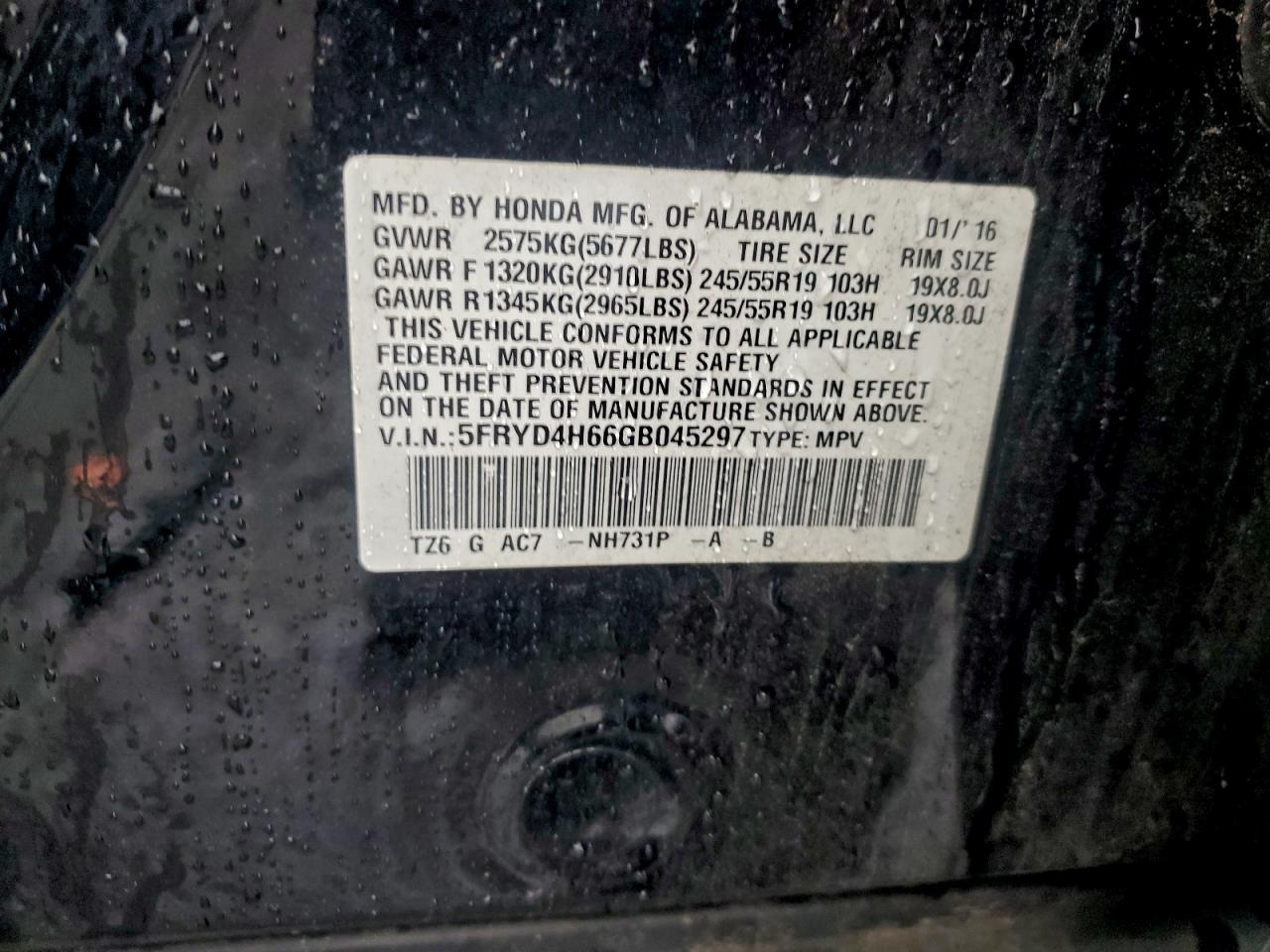 2016 Acura Mdx Technology VIN: 5FRYD4H66GB045297 Lot: 94431915