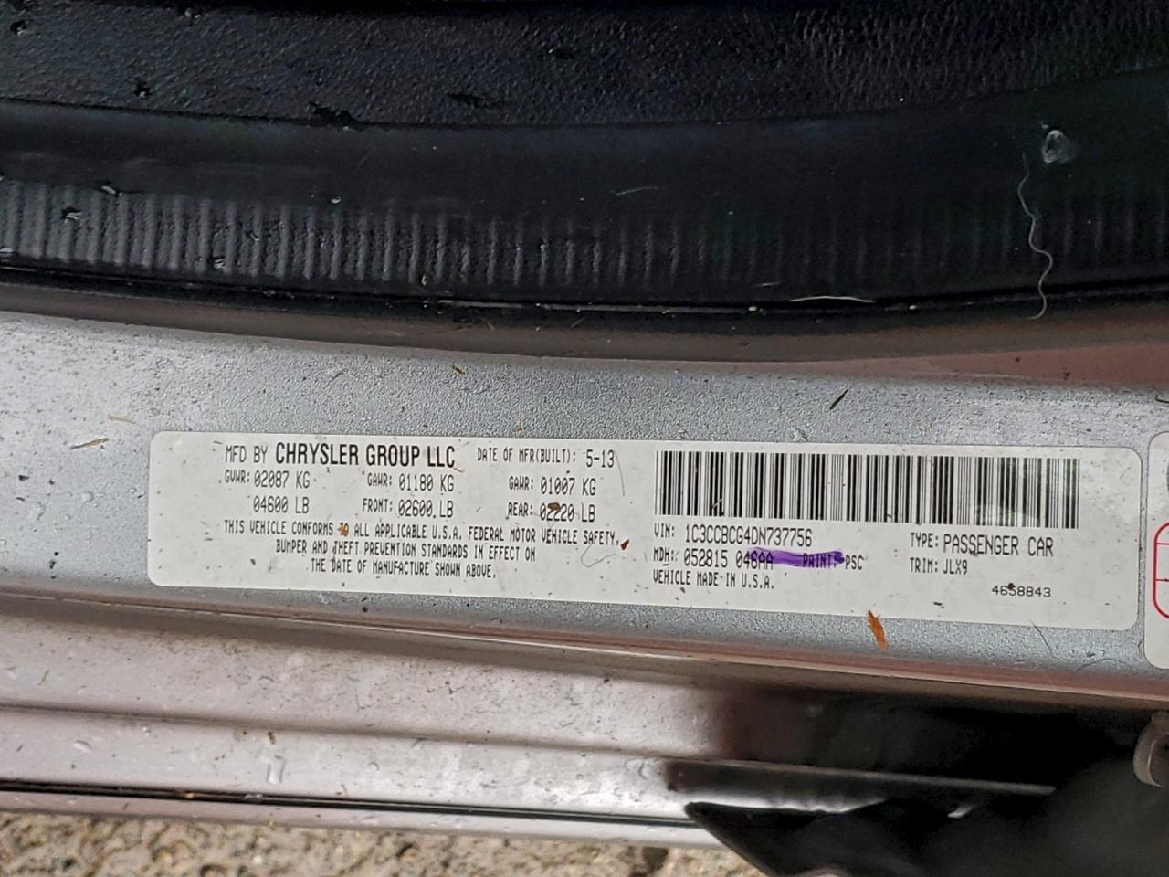 2013 Chrysler 200 Limited VIN: 1C3CCBCG4DN737756 Lot: 93655715