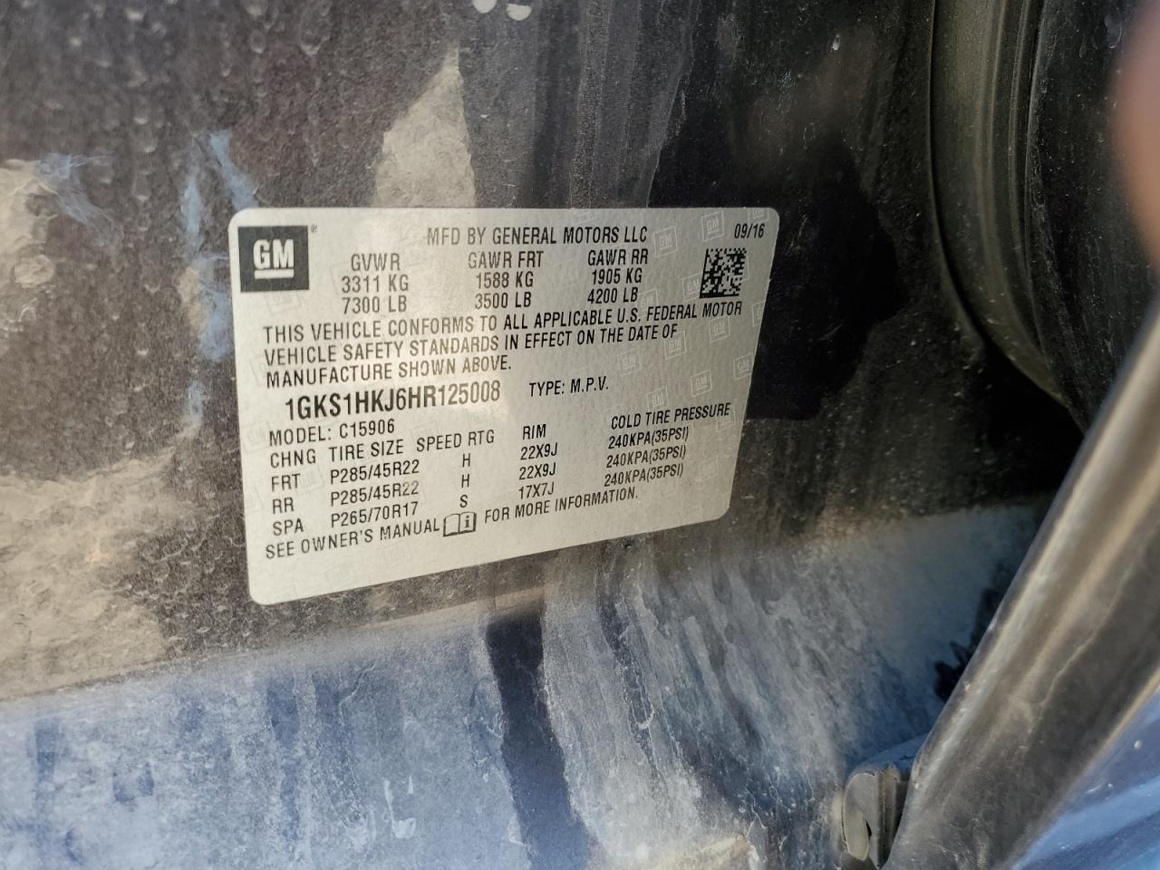 2017 GMC Yukon Xl Denali VIN: 1GKS1HKJ6HR125008 Lot: 90911945