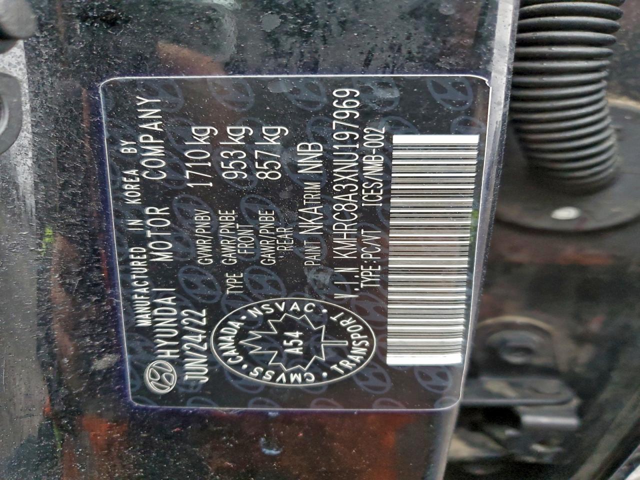 2022 Hyundai Venue Sel VIN: KMHRC8A3XNU197969 Lot: 94128495