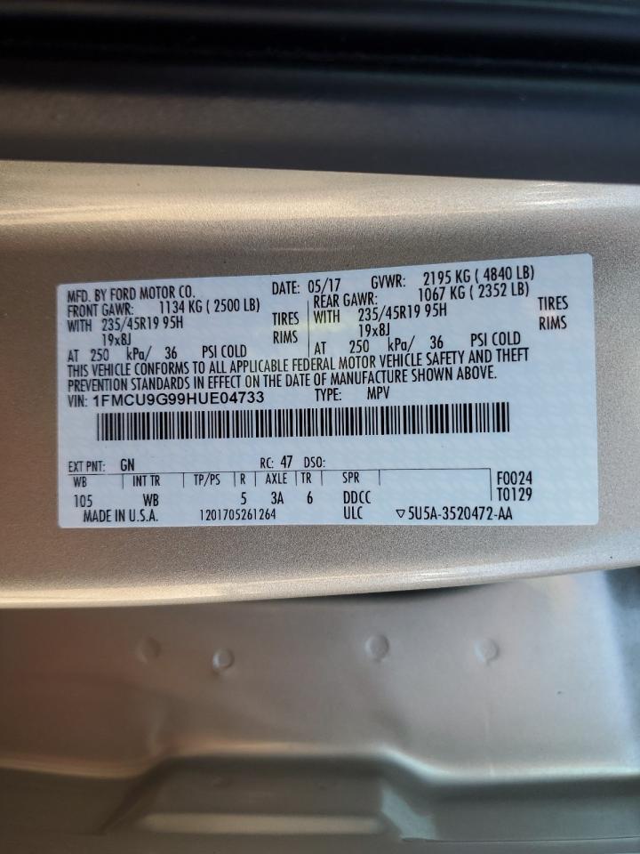 2017 Ford Escape Se VIN: 1FMCU9G99HUE04733 Lot: 91258935