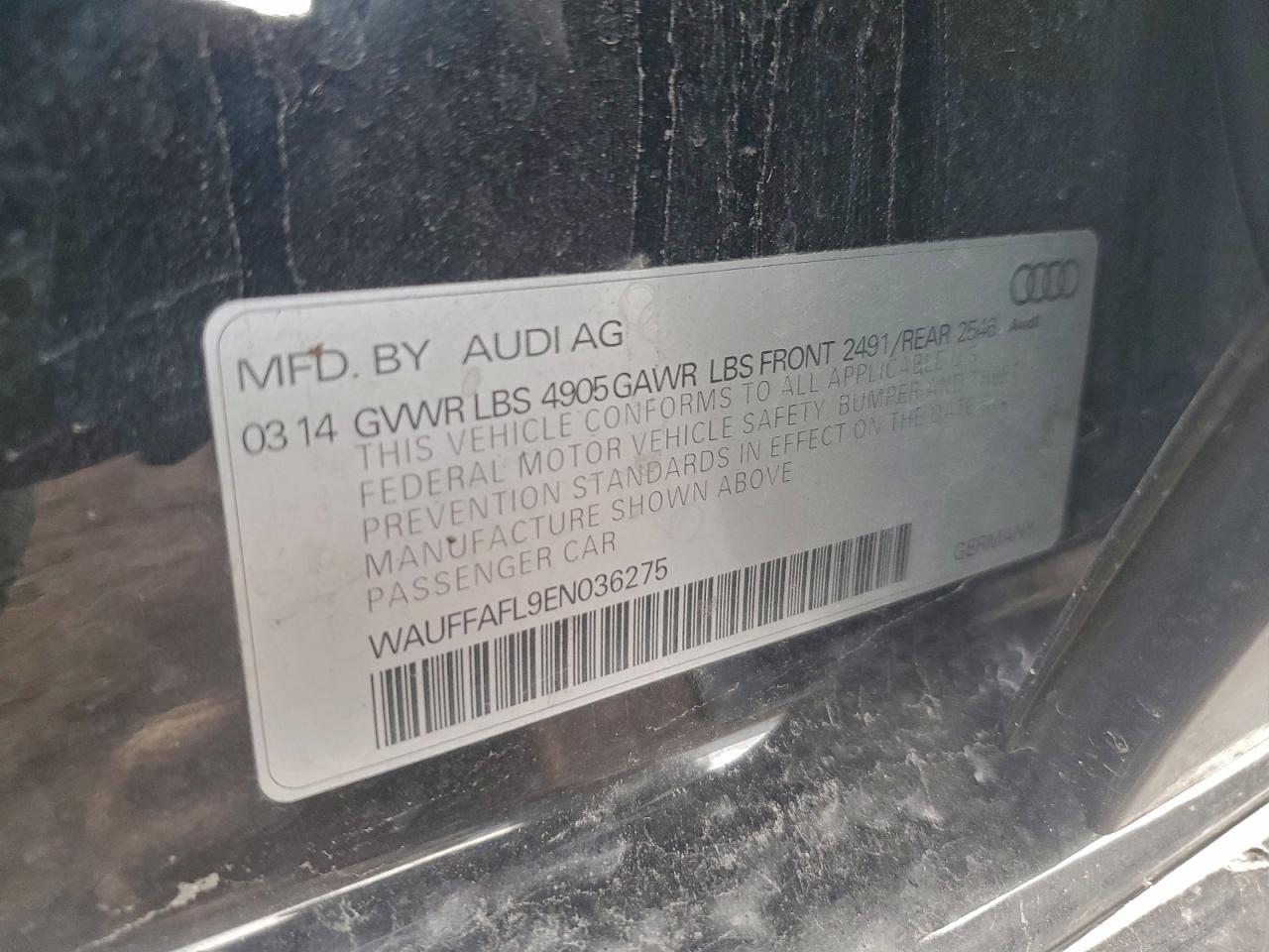 2014 Audi A4 Premium Plus VIN: WAUFFAFL9EN036275 Lot: 91186565