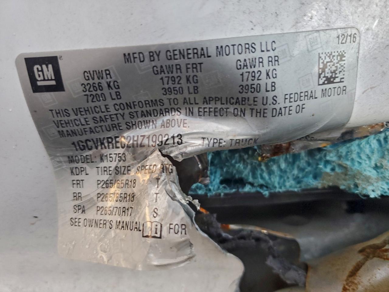 2017 Chevrolet Silverado K1500 Lt VIN: 1GCVKREC2HZ199213 Lot: 94644775