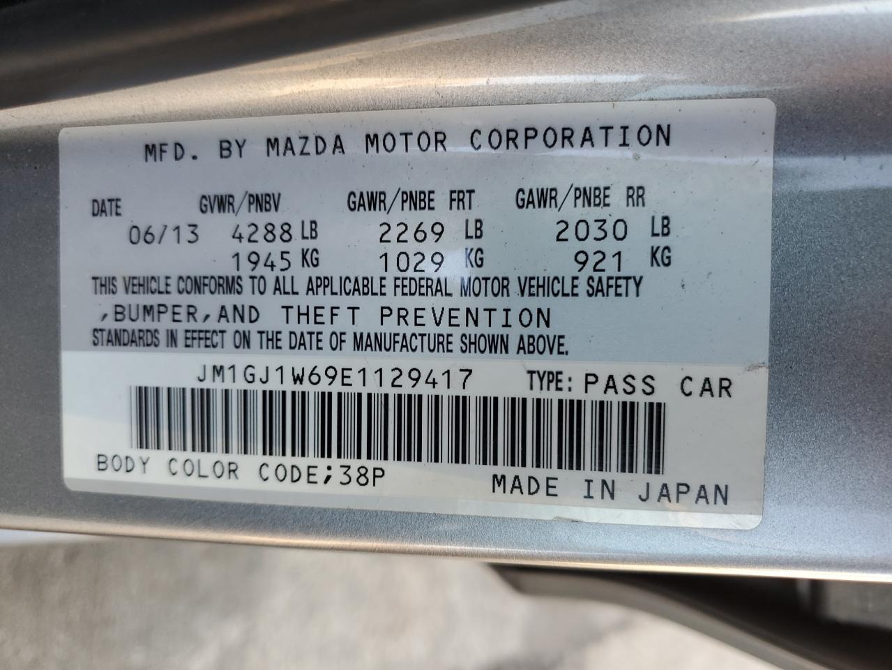 2014 Mazda 6 Grand Touring VIN: JM1GJ1W69E1129417 Lot: 93262825