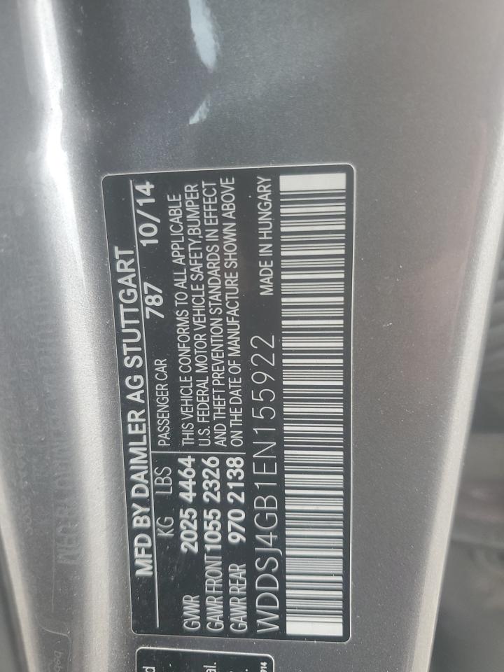 2014 Mercedes-Benz Cla 250 4Matic VIN: WDDSJ4GB1EN155922 Lot: 92212385