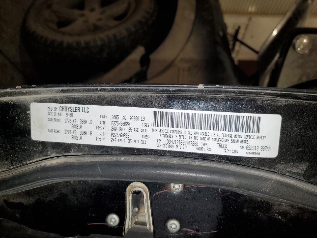 2009 Dodge Ram 1500 VIN: 1D3HV13T69S707208 Lot: 93202015