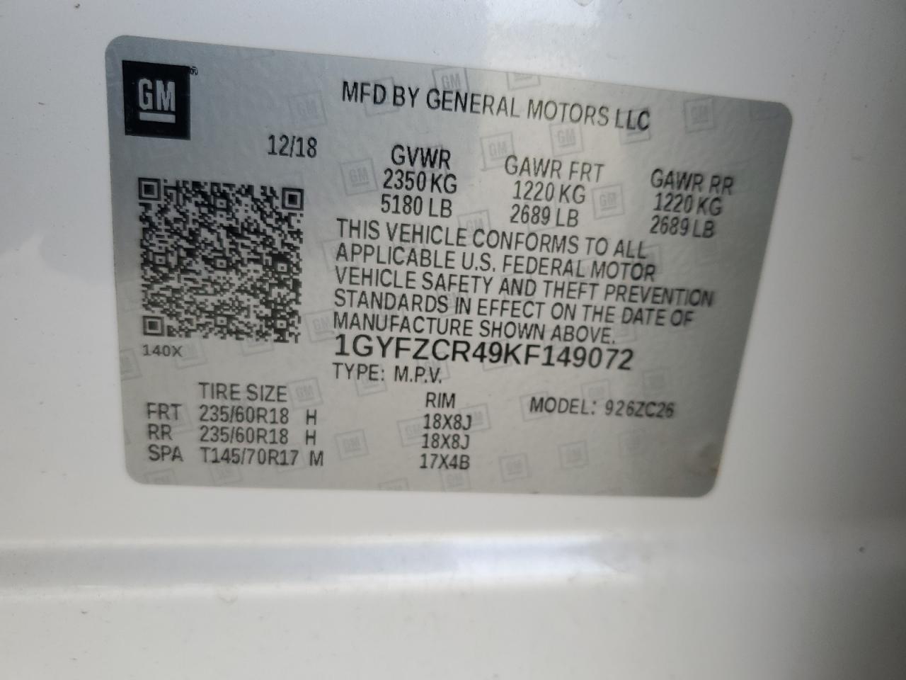 2019 Cadillac Xt4 Premium Luxury VIN: 1GYFZCR49KF149072 Lot: 91858955