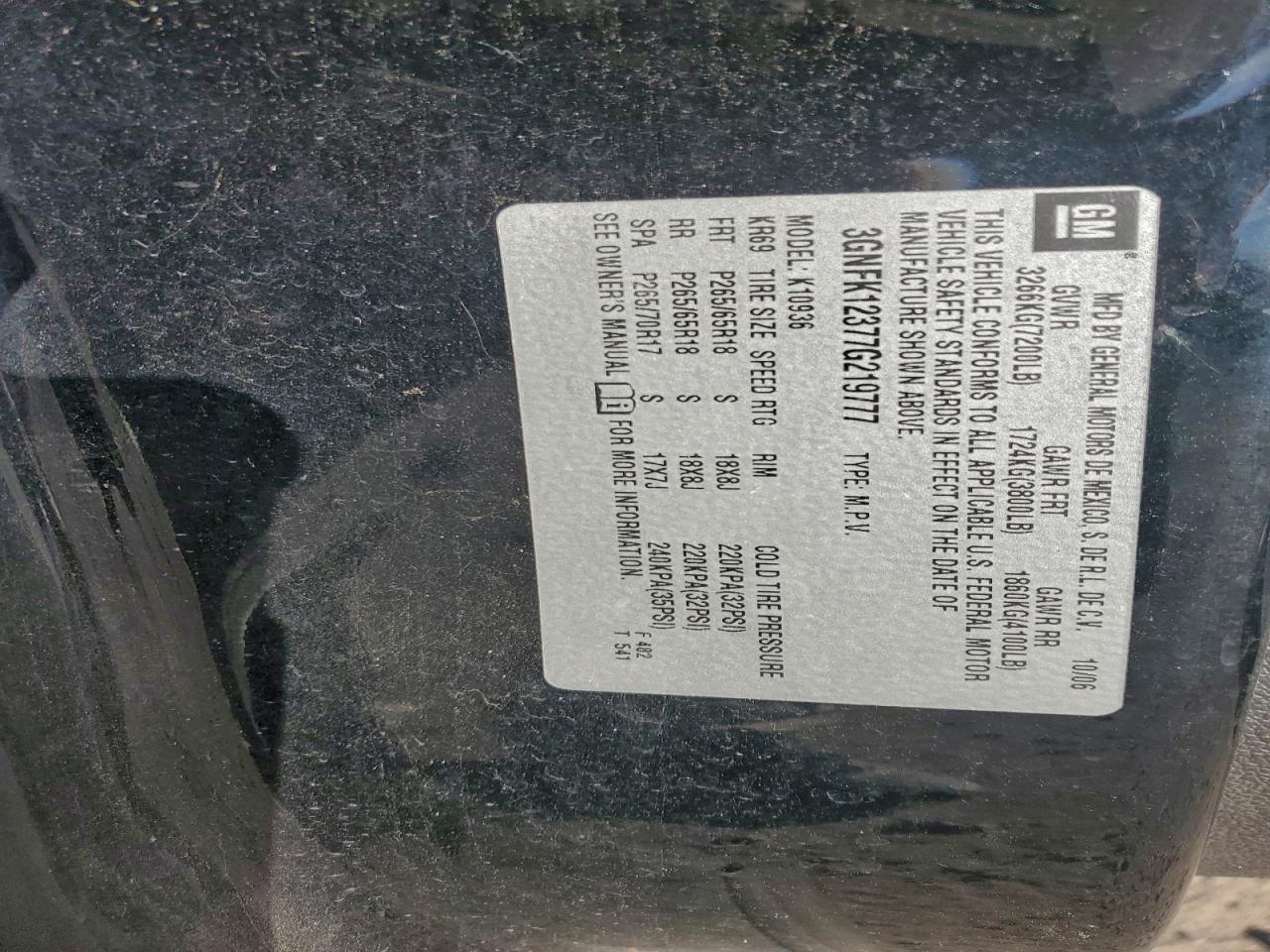 2007 Chevrolet Avalanche K1500 VIN: 3GNFK12377G219777 Lot: 93902475