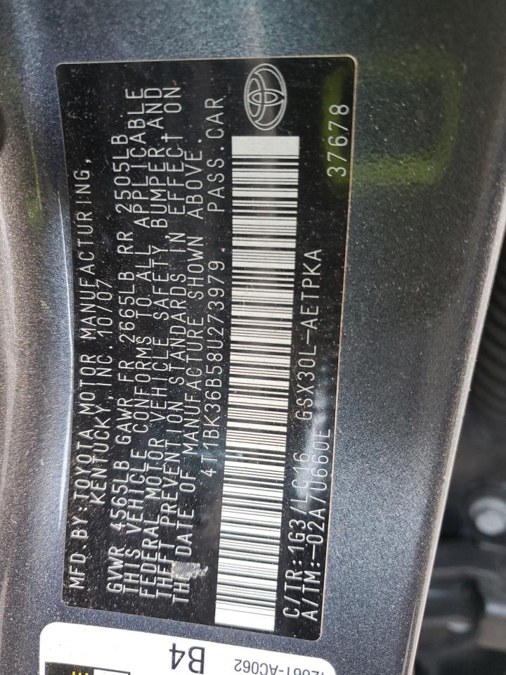 2008 Toyota Avalon Xl VIN: 4T1BK36B58U273979 Lot: 92162385