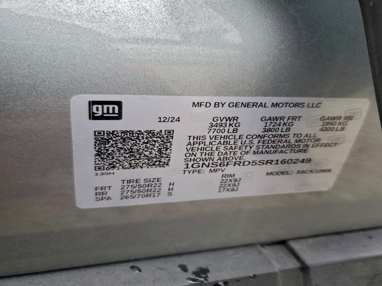 2025 Chevrolet Suburban K1500 Premier VIN: 1GNS6FRD5SR160249 Lot: 94306755