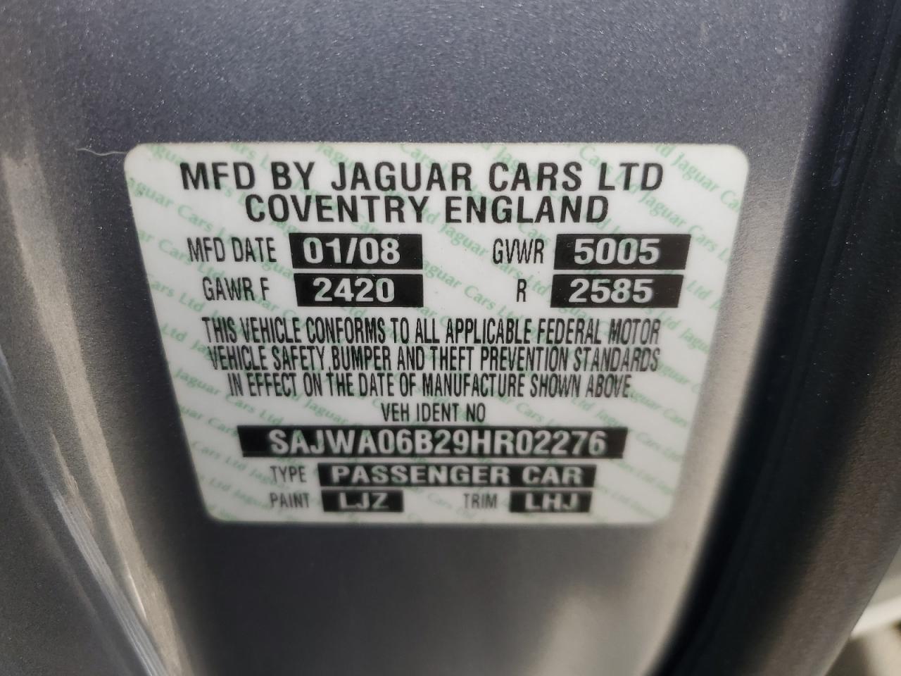 2009 Jaguar Xf Premium Luxury VIN: SAJWA06B29HR02276 Lot: 92103065