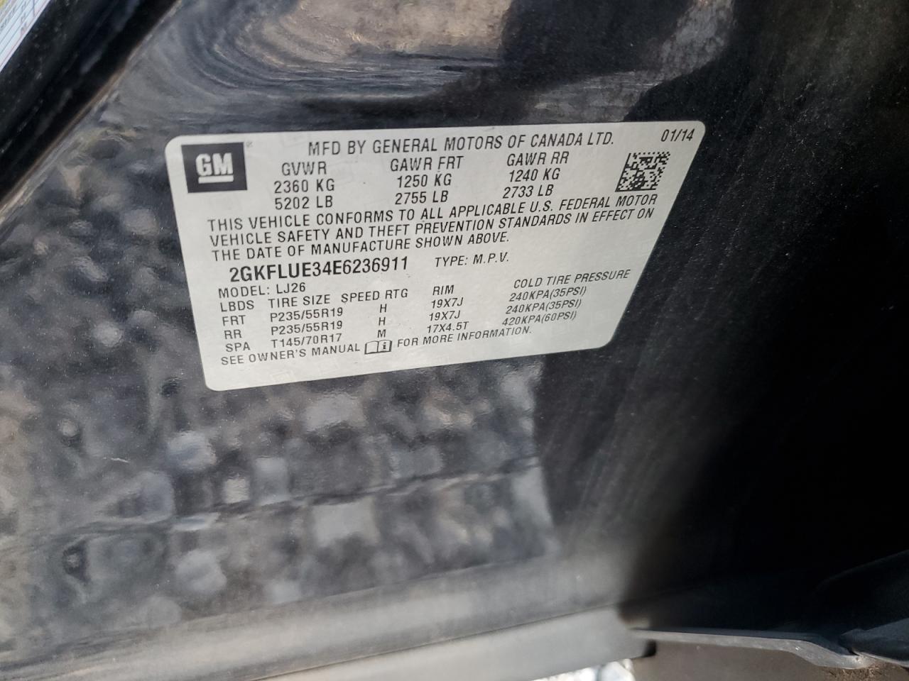 2014 GMC Terrain Denali VIN: 2GKFLUE34E6236911 Lot: 93412785