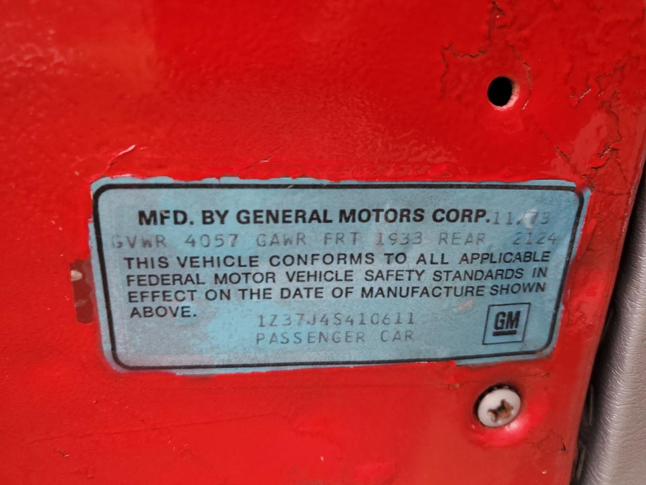 1974 Chev Corvette VIN: 1Z37J4S410611 Lot: 90853645