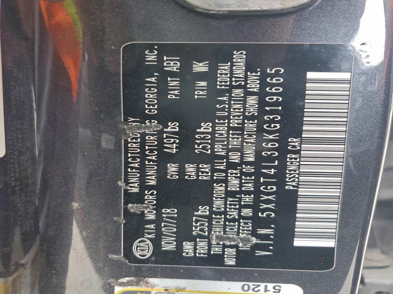 2019 Kia Optima Lx VIN: 5XXGT4L36KG319665 Lot: 94232175