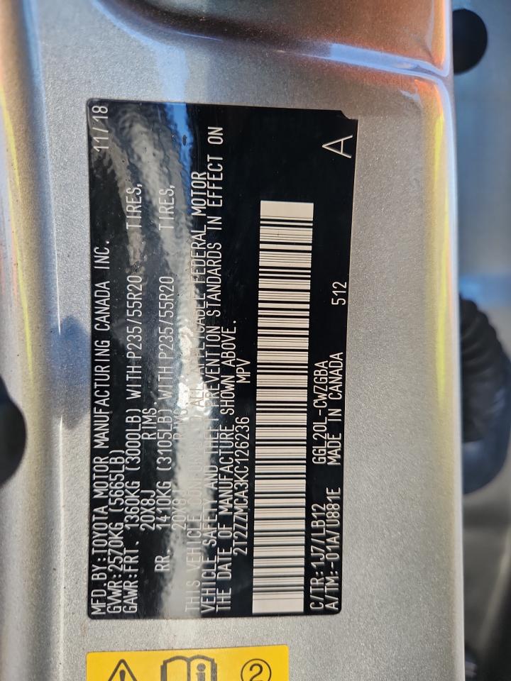 2019 Lexus Rx 350 Base VIN: 2T2ZZMCA3KC126236 Lot: 93570295