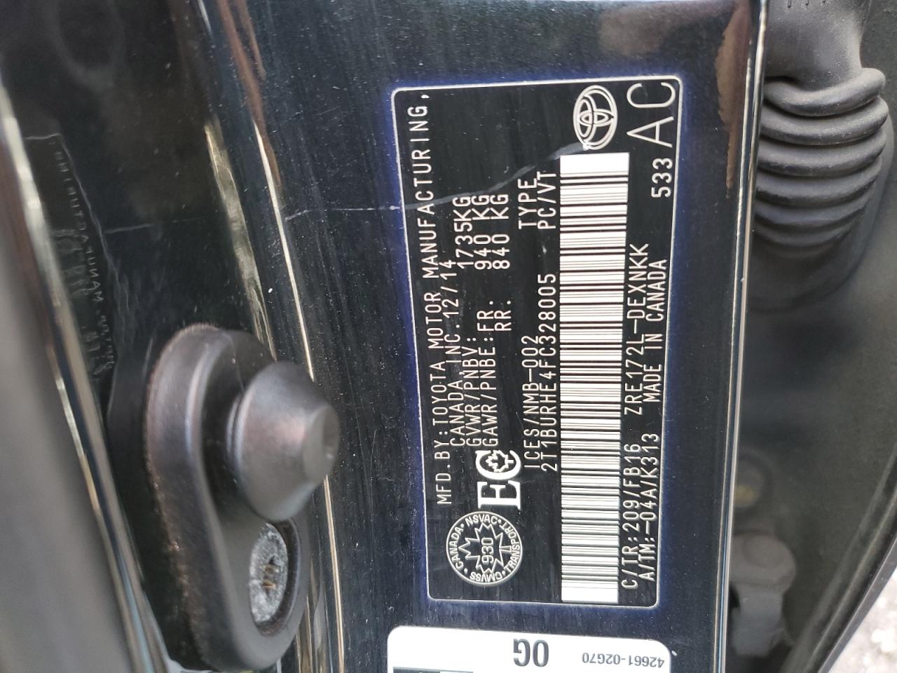 2015 Toyota Corolla L VIN: 2T1BURHE4FC328005 Lot: 89687255