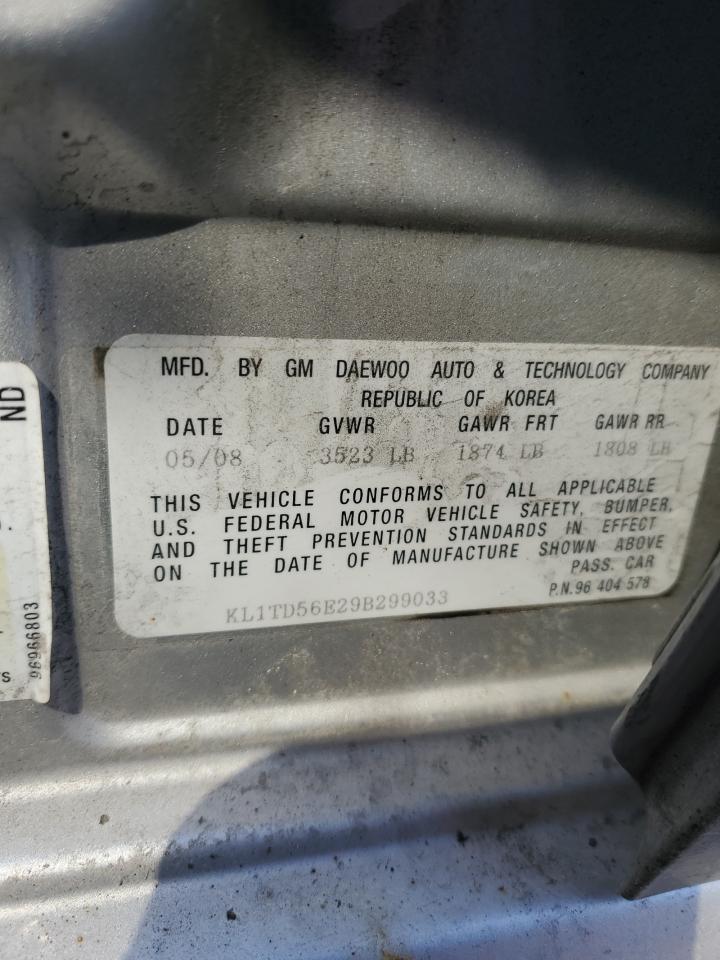 2009 Chevrolet Aveo Ls VIN: KL1TD56E29B299033 Lot: 92666055