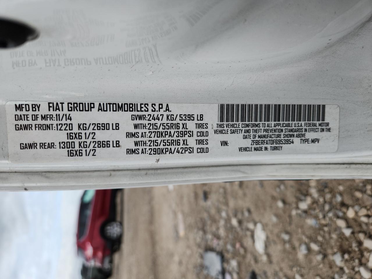 2015 Ram Promaster City VIN: ZFBERFAT0F6953954 Lot: 92642705